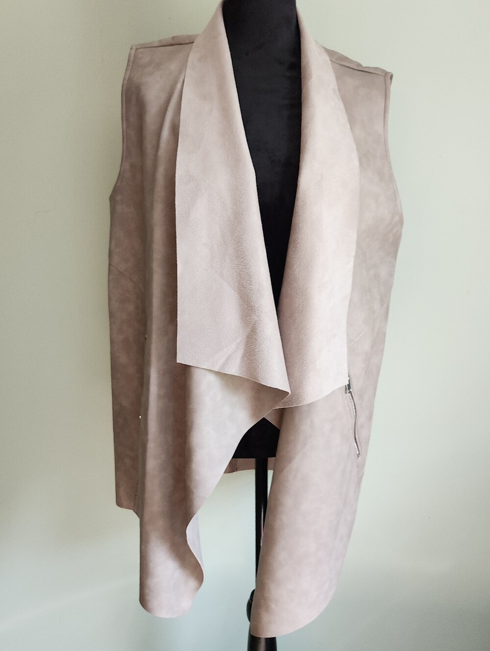 NWT PHILOSOPHY Buff Stone Faux Leather Open Asymetrical Drape Vest Womens Sz XL